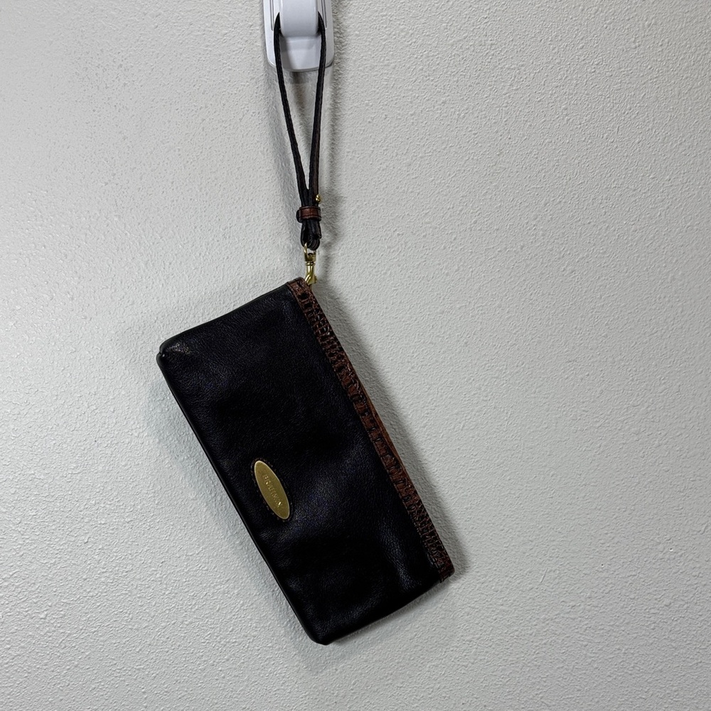 Brahmin Wristlet Clutch Tuscan Collection Rosalyn Black Leather Croco‎ Stamp
